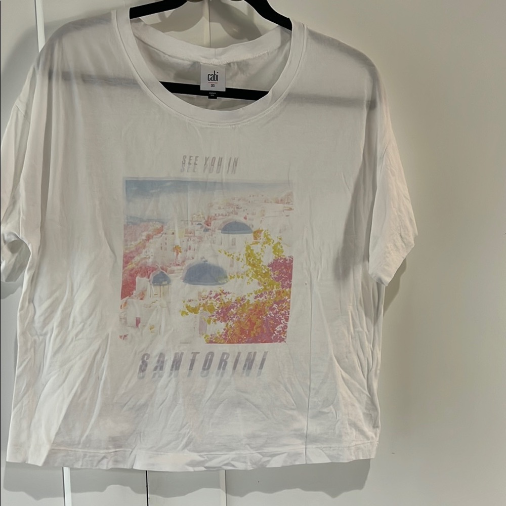 Cabi XS White Santorini Cotton Graphic Tee Shirt